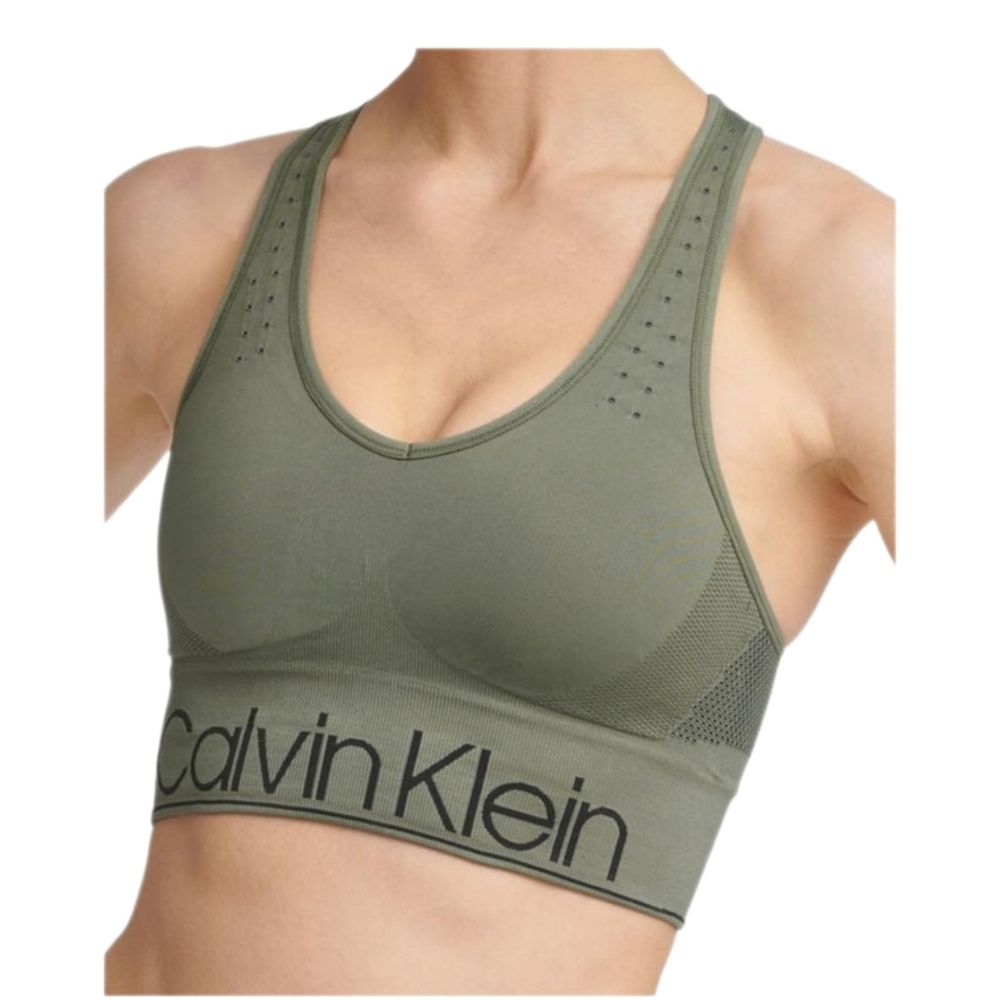 Calvin Klein Performance Women's Mid-Impact Sports Bra Green/Black X-Small